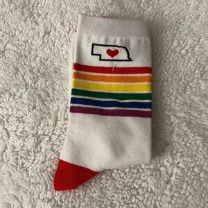 Nebraska PRIDE Socks! Women’s Colorful Striped with Heart. Shoe size 6-9 NWOT